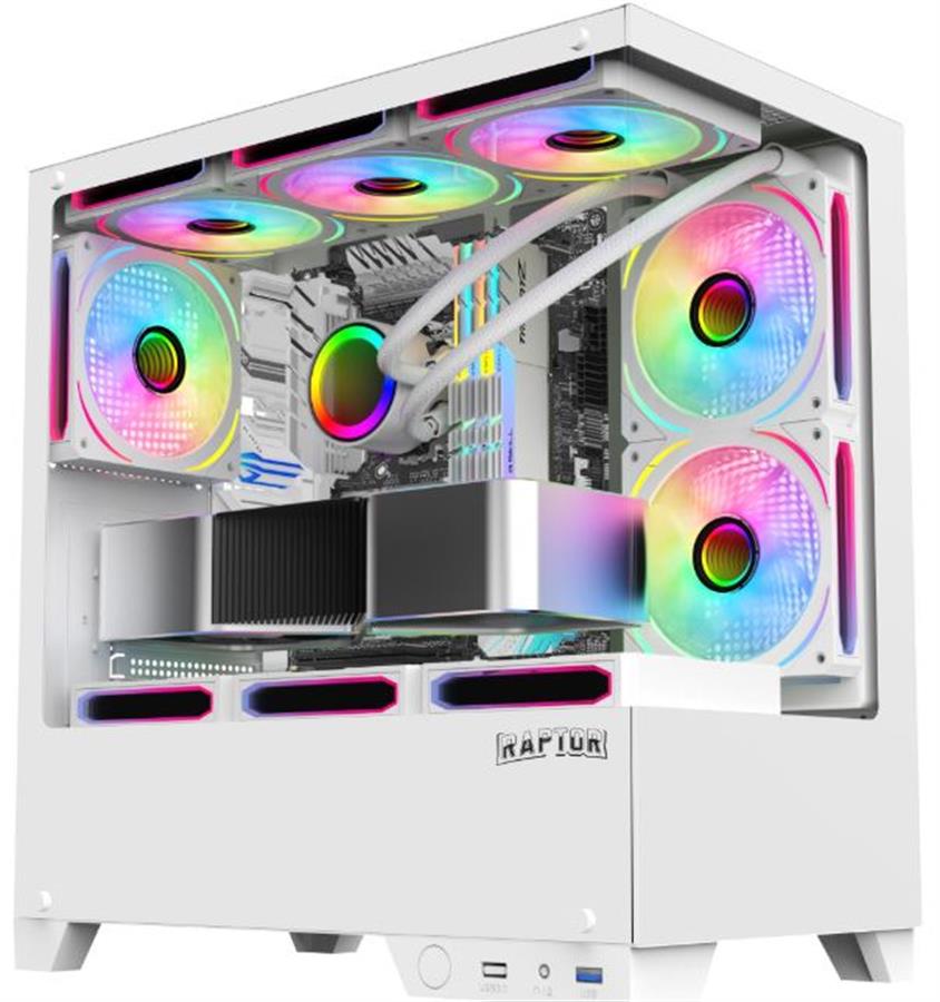 Gabinete Raptor Thunder Strike TG x2 Mid-Tower RGB Fan x1 White
