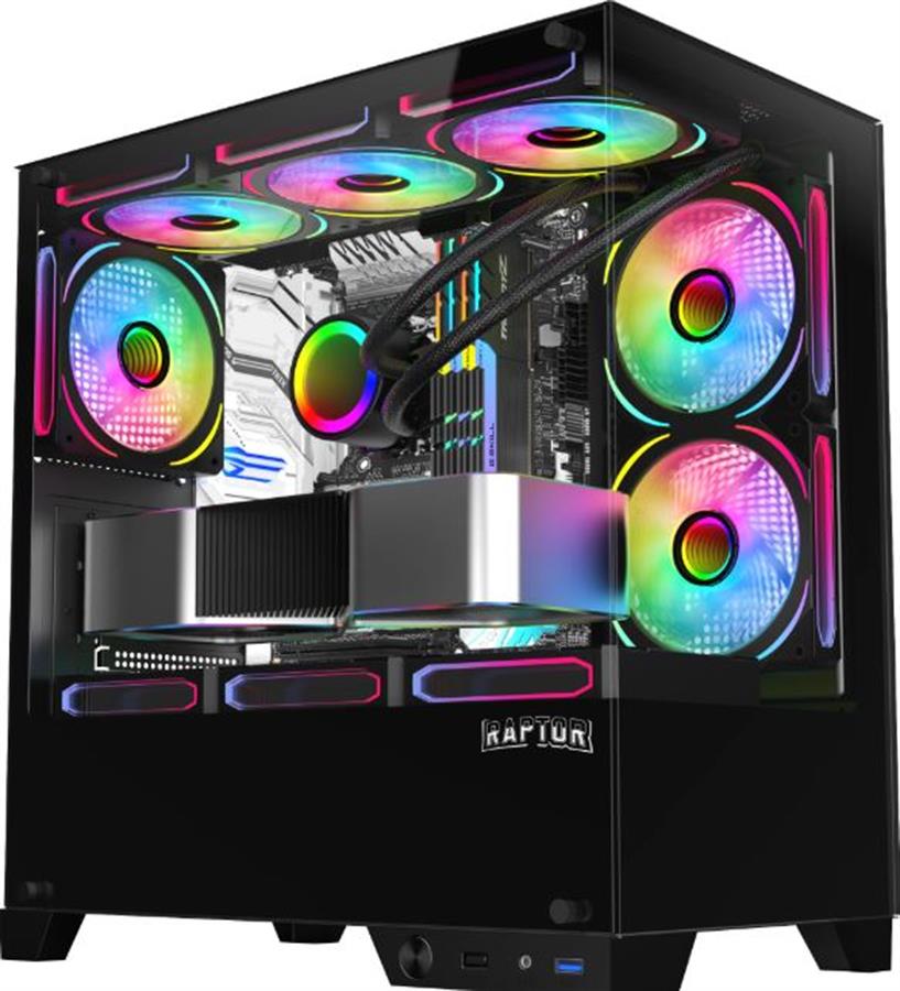 Gabinete Raptor Thunder Strike TG x2 Mid-Tower RGB Fan x1 Black